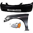 4-Piece Kit Driver Side Halogen Headlight, Includes (1) Bumper Cover, (1) Fender, (1) Headlight, and (1) Light Bulb