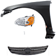 4-Piece Kit Driver Side LED Headlight, Includes (1) Fender, (1) Grille Assembly, (1) Headlight, and (1) Light Bulb