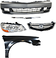 5-Piece Kit, Front Primed Bumper Cover, Includes (1) Bumper Cover, (1) Fender, (1) Grille, (1) Grille Trim, and (1) Headlight