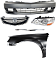 5-Piece Kit, Front Primed Bumper Cover, Includes (1) Bumper Cover, (1) Fender, (1) Grille, (1) Grille Trim, and (1) Headlight