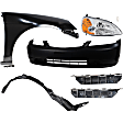 7-Piece Kit Passenger Side Halogen Headlight, Includes (2) Bumper Bracket, (1) Bumper Cover, (1) Fender, (1) Fender Liner, (1) Headlight, and (1) Light Bulb