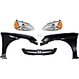 7-Piece Kit Driver and Passenger Side Halogen Headlight, Includes (2) Fender, (1) Grille Assembly, (2) Headlight, and (2) Light Bulb