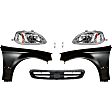 7-Piece Kit Driver and Passenger Side Halogen Headlight, With bulb(s), OE Replacement, Coupe, Includes (2) Fender, (1) Grille Assembly, (2) Headlight and (2) Light Bulb