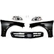 7-Piece Kit Driver and Passenger Side Halogen Headlight, Coupe, Includes (2) Fender, (1) Grille Assembly, (2) Headlight, and (2) Light Bulb