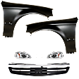 7-Piece Kit Driver and Passenger Side Halogen Headlight, Sedan, Includes (2) Fender, (1) Grille Assembly, (2) Headlight, and (2) Light Bulb
