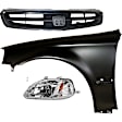4-Piece Kit Driver Side Halogen Headlight, Coupe, Includes (1) Fender, (1) Grille Assembly, (1) Headlight, and (1) Light Bulb