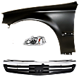 4-Piece Kit Driver Side Halogen Headlight, Sedan, Includes (1) Fender, (1) Grille Assembly, (1) Headlight, and (1) Light Bulb