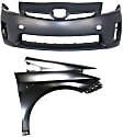 2011 Toyota Prius Base - 2-Piece Kit Front Primed Bumper Cover, For Models With Halogen Headlights,  Includes (1) Bumper Cover and (1) Fender