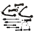 13-Piece Kit Front, Driver and Passenger Side, Upper Control Arm, Includes (2) Ball Joint, (2) Control Arm, (1) Idler Arm, (1) Idler Arm Bracket, (1) Pitman Arm, (2) Sway Bar Link, and (4) Tie Rod End