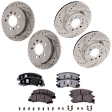 4-Wheel Set Front and Rear Brake Disc and Pad Kit, Cross-drilled and Slotted Front-303 mm/Rear-278 mm, Includes (4) Disc and (2) Pad Set