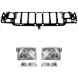 1997 Jeep Grand Cherokee - 5-Piece Kit Header Panel,  Includes (1) Header Panel, (2) Headlight, and (2) Turn Signal Light