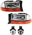 1998 Dodge Durango - 4-Piece Kit Driver and Passenger Side Halogen Headlight, With bulb(s), OE Replacement, Includes (2) Headlight and (2) Fog Light