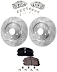 2-Wheel Set Front Brake Kit With Calipers, Cross-drilled and Slotted 329.95 mm Ceramic FWD, Includes (2) Brake Caliper, (2) Brake Disc and (1) Brake Pad Set