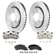 2-Wheel Set Front Brake Kit With Calipers, Cross-drilled and Slotted 350.01 mm Semi-metallic, Includes (2) Brake Caliper, (1) Brake Pad Set and (2) Brake Disc