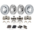 4-Wheel Set Front and Rear Brake Kit With Calipers, Plain Surface Front-296.93 mm/Rear-270 mm Ceramic FWD, Includes (4) Brake Caliper, (4) Brake Disc and (2) Brake Pad Set