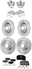 4-Wheel Set Front and Rear Brake Kit With Calipers, Front-Cross-drilled and Slotted/Rear-Plain Surface Front-329.95 mm/Rear-327.91 mm Ceramic FWD, Includes (4) Caliper, (4) Disc, and (2) Pad Set