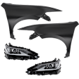 4-Piece Kit Driver Side and Passenger Side Halogen Headlight, Without bulb(s), includes Fender