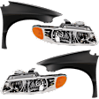 4-Piece Kit Driver Side and Passenger Side Halogen Headlight, With bulb(s), includes Fender