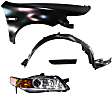 4-Piece Kit Passenger Side Halogen Headlight, Without bulb(s), OE Replacement, Sedan, Includes (1) Fender, (1) Headlight, (1) Side Marker and (1) Fender Liner