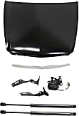 7-Piece Kit, Factory Style Hood, Sedan, Left Hand Drive, For Models With Alarm System, Steel, Primed, Includes (1) Hood, (2) Hood Hinge, (1) Hood Latch, (1) Hood Molding, and (2) Lift Support