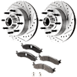2-Wheel Set Front Brake Disc and Pad Kit, Cross-drilled and Slotted 8 Lugs 334 mm Semi-metallic Pro-Line Series, Includes (2) Brake Disc and (1) Brake Pad Set