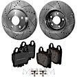 2-Wheel Set Rear Brake Disc and Pad Kit, Cross-drilled and Slotted 5 Lugs 307 mm Ceramic Pro-Line Series, Includes (2) Brake Disc and (1) Brake Pad Set
