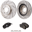 2-Wheel Set Front Brake Disc and Pad Kit, Cross-drilled and Slotted 5 Lugs 295.8 mm Ceramic Pro-Line Series, Includes (2) Brake Disc and (1) Brake Pad Set