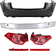 6-Piece Kit Rear Bumper Reinforcement, 4-Door, Sedan, Mounts on Body, Aluminum, Includes (1) Bumper Cover, (2) Bumper Reflector, (1) Bumper Reinforcement, and (2) Tail Light
