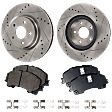 2020 Infiniti Q50 - 4-Piece Kit Front Brake Disc and Pad Kit, Cross-drilled and Slotted, Ceramic, 3.0L 6Cyl,  Includes (2) Brake Disc and (1) Brake Pad Set