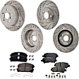 2012 Toyota Highlander Limited - 4-Wheel Set Front and Rear Brake Disc and Pad Kit, Cross-drilled and Slotted, Front-327.91 mm/Rear-309 mm, 3.5L 6Cyl,  Includes (4) Disc and (2) Pad Set