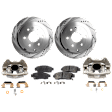 2-Wheel Set Rear Brake Kit With Calipers, Cross-drilled and Slotted 6 Lugs 330.96 mm Ceramic, Includes (2) Brake Caliper, (2) Brake Disc and (1) Brake Pad Set