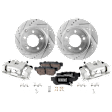 2-Wheel Set Rear Brake Kit With Calipers, Cross-drilled and Slotted 5 Lugs 282.96 mm Ceramic FWD, Includes (2) Caliper, (2) Disc, and (1) Pad Set