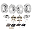 4-Wheel Set Front and Rear Brake Kit With Calipers, Plain Surface 5 Lugs Front-302.01 mm/Rear-305.05 mm Front-Semi-Metallic/Rear-Ceramic, Includes (4) Caliper, (4) Disc, and (2) Pad Set