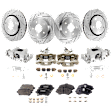4-Wheel Set Front and Rear Brake Kit With Calipers, Cross-drilled and Slotted 5 Lugs Front-302 mm/Rear-305 mm Front-Semi-Metallic/Rear-Ceramic, Includes (4) Caliper, (4) Disc, and (2) Pad Set