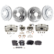 4-Wheel Set Front and Rear Brake Kit With Calipers, Cross-drilled and Slotted 5 Lugs Front-281.94 mm/Rear-259.59 mm Ceramic FWD, Includes (4) Brake Caliper, (2) Brake Pad Set and (4) Brake Disc