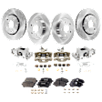4-Wheel Set Front and Rear Brake Kit With Calipers, Plain Surface 5 Lugs Front-302.01 mm/Rear-305.05 mm Front-Semi-Metallic/Rear-Ceramic, Includes (4) Caliper, (4) Disc, and (2) Pad Set