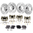 4-Wheel Set Front and Rear Brake Kit With Calipers, Plain Surface, 5 Lugs, Organic FWD