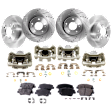 4-Wheel Set Front and Rear Brake Kit With Calipers, Front-Cross-drilled and Slotted/Rear-Plain Surface 5 Lugs Front-300 mm/Rear-282.96 mm Organic FWD, Includes (4) Caliper, (4) Disc and (2) Pad Set