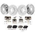 4-Wheel Set Front and Rear Brake Kit With Calipers, Front-Cross-drilled and Slotted/Rear-Plain Surface 5 Lugs Front-275 mm/Rear-259.08 mm Ceramic FWD, Includes (4) Caliper, (4) Disc, and (2) Pad Set