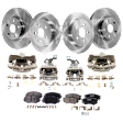 4-Wheel Set Front and Rear Brake Kit With Calipers, Plain Surface, 5 Lugs, Ceramic FWD, Includes (4) Caliper, (4) Disc, and (2) Pad Set