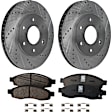 2004-2005 Infiniti QX56 - 2-Wheel Set Front Brake Disc and Pad Kit, Cross-drilled and Slotted 6 Lugs 320 mm Ceramic Pro-Line Series, Includes (1) Brake Pad Set and (2) Brake Disc