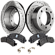 2-Wheel Set Rear Brake Disc and Pad Kit, Cross-drilled and Slotted 8 Lugs 329.95 mm Ceramic Pro-Line Series, Includes (1) Brake Pad Set and (2) Brake Disc