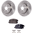 4-Wheel Set Brake Disc and Pad Kit, Cross-drilled and Slotted 344.93 mm, Includes (2) Brake Disc and (1) Brake Pad Set