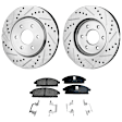 2-Wheel Set Front Brake Disc and Pad Kit, Cross-drilled and Slotted 6 Lugs 296 mm Ceramic Pro-Line Series, Includes (1) Brake Pad Set and (2) Brake Disc