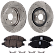 2015 Nissan Pathfinder - 4-Piece Kit Front Brake Disc and Pad Kit, Cross-drilled and Slotted, 5 Lugs, Ceramic, 3.5L 6Cyl, Pro-Line Series  Includes (2) Brake Disc and (1) Brake Pad Set