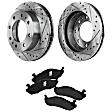 2-Wheel Set Front Brake Disc and Pad Kit, Cross-drilled and Slotted 8 Lugs 324.87 mm Semi-metallic Pro-Line Series, Includes (1) Brake Pad Set and (2) Brake Disc