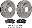 2-Wheel Set Front Brake Disc and Pad Kit, Cross-drilled and Slotted 305 mm Ceramic Pro-Line Series, Includes (1) Brake Pad Set and (2) Brake Disc