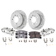 2-Wheel Set Rear Brake Kit With Calipers, Cross-drilled and Slotted 5 Lugs 278 mm Ceramic FWD, Includes (2) Brake Caliper, (2) Brake Disc and (1) Brake Pad Set