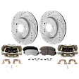 2-Wheel Set Front Brake Kit With Calipers, Cross-drilled and Slotted 5 Lugs 296 mm Ceramic, Includes (2) Brake Caliper, (2) Brake Disc and (1) Brake Pad Set