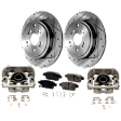 2-Wheel Set Rear Brake Kit With Calipers, Cross-drilled and Slotted 5 Lugs 334 mm Ceramic AWD, Includes (2) Brake Caliper, (2) Brake Disc and (1) Brake Pad Set